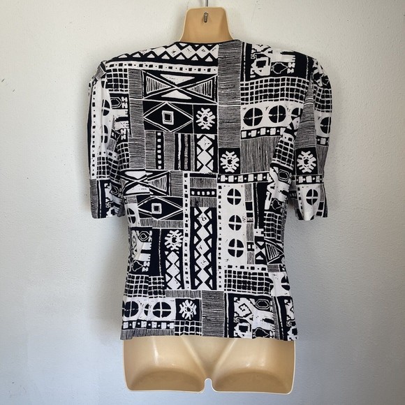 Miss Dorby Womens Size 10 No Collar Button Jacket SS Black & White Shoulder Pads - Picture 3 of 5